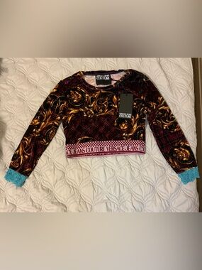 Versace Jeans Couture Baroque Crop Top Logo Waistband